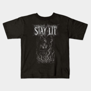STAY LIT - witch burning at the stake, funny, vintage woodcut, meme Kids T-Shirt