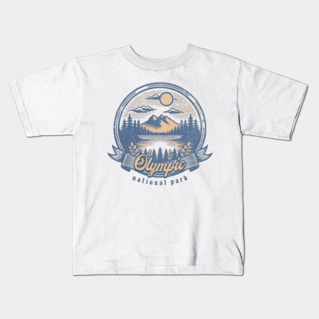 Vintage Olympic National Park Washington Scenic Sunset Hiking Kids T-Shirt by Pixel Threads 