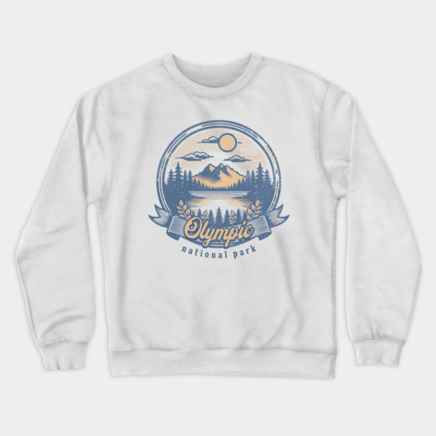 Vintage Olympic National Park Washington Scenic Sunset Hiking Crewneck Sweatshirt by Pixel Threads 