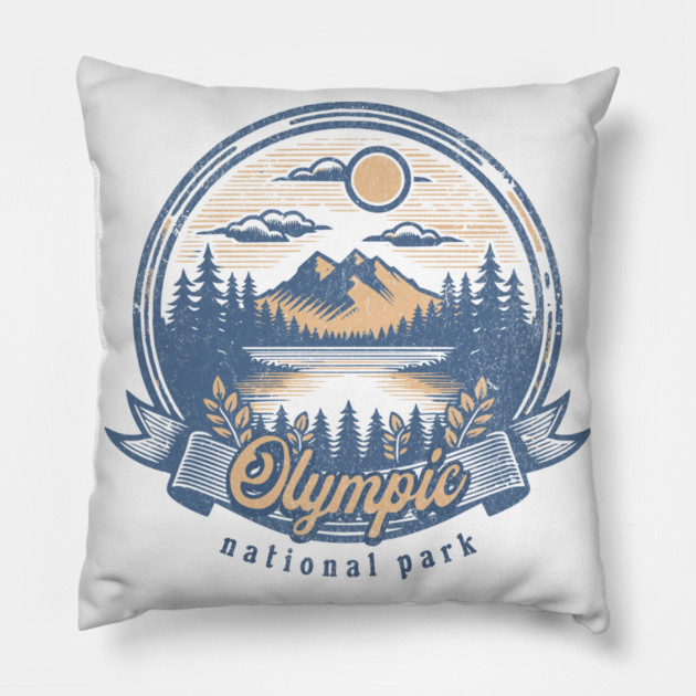 Vintage Olympic National Park Washington Scenic Sunset Hiking Pillow by Pixel Threads 