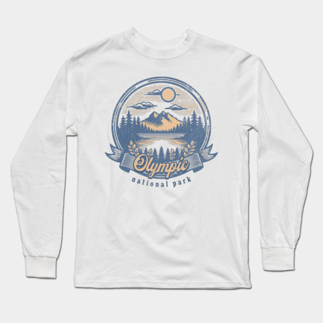 Vintage Olympic National Park Washington Scenic Sunset Hiking Long Sleeve T-Shirt by Pixel Threads 
