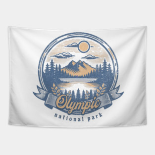 Vintage Olympic National Park Washington Scenic Sunset Hiking Tapestry