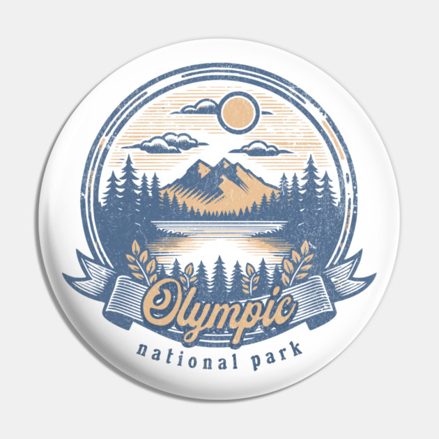 Vintage Olympic National Park Washington Scenic Sunset Hiking Pin by Pixel Threads 