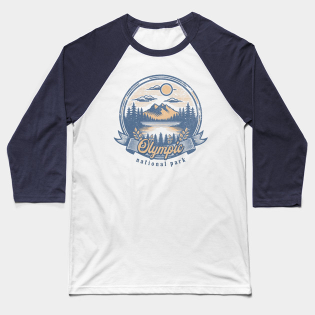 Vintage Olympic National Park Washington Scenic Sunset Hiking Baseball T-Shirt by Pixel Threads 