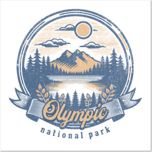 Vintage Olympic National Park Washington Scenic Sunset Hiking Posters and Art