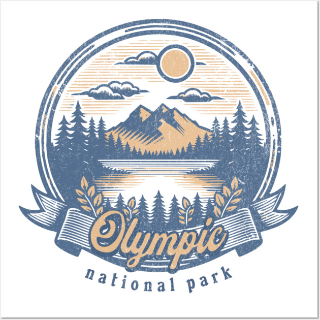 Vintage Olympic National Park Washington Scenic Sunset Hiking Wall Art by Pixel Threads 