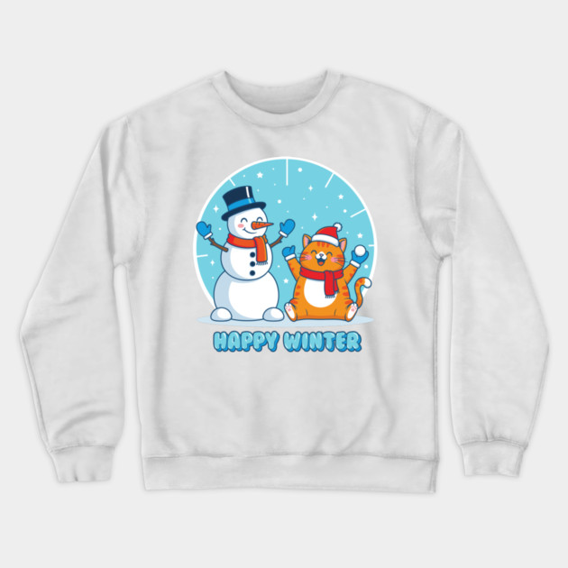 Cute Snowman & Orange Tabby Cat Duo Crewneck Sweatshirt by enrynz
