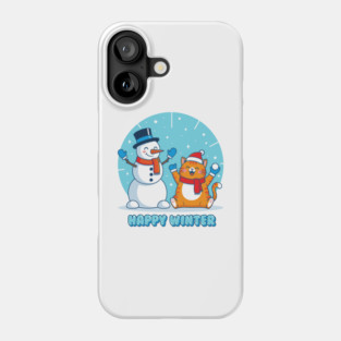 Cute Snowman & Orange Tabby Cat Duo Phone Case
