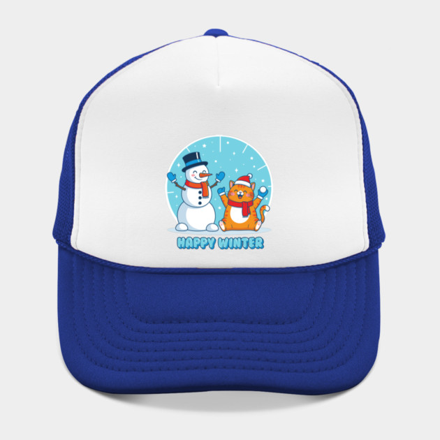 Cute Snowman & Orange Tabby Cat Duo by enrynz