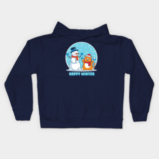 Cute Snowman & Orange Tabby Cat Duo Kids Hoodie