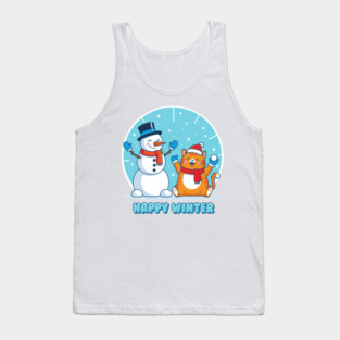 Cute Snowman & Orange Tabby Cat Duo Tank Top
