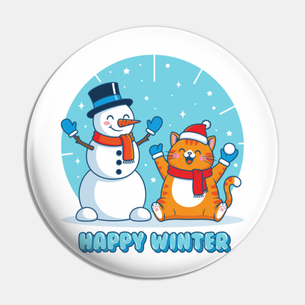 Cute Snowman & Orange Tabby Cat Duo Pin by enrynz