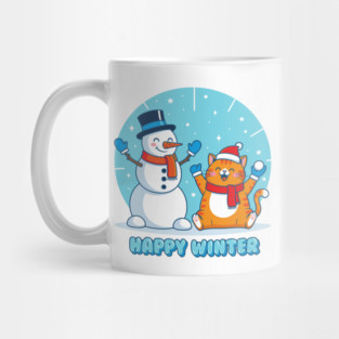 Cute Snowman & Orange Tabby Cat Duo Mug