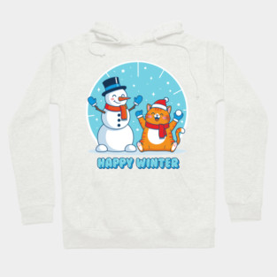 Cute Snowman & Orange Tabby Cat Duo Hoodie