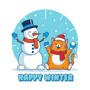Cute Snowman & Orange Tabby Cat Duo T-Shirt