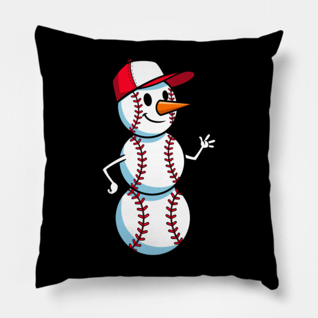 Cute Baseball Snowman Waving Pillow by enrynz