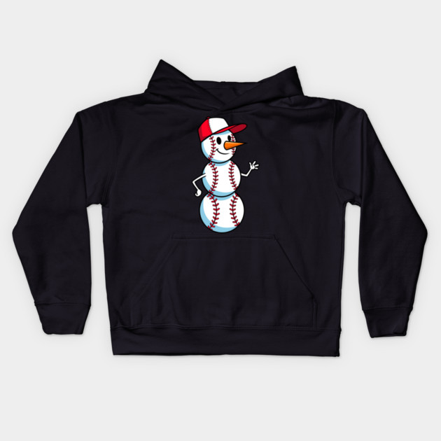 Cute Baseball Snowman Waving Kids Hoodie by enrynz