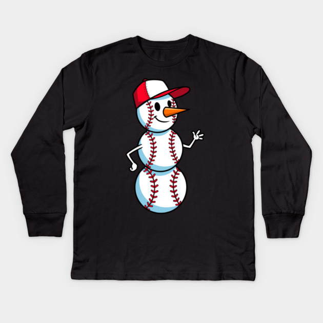 Cute Baseball Snowman Waving Kids Long Sleeve T-Shirt by enrynz