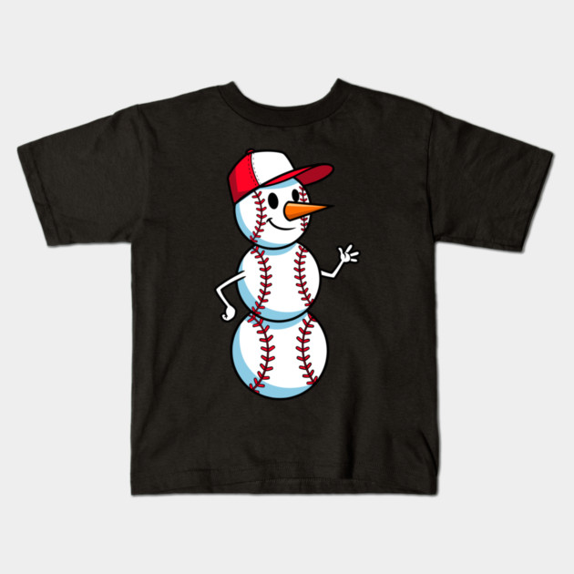 Cute Baseball Snowman Waving Kids T-Shirt by enrynz