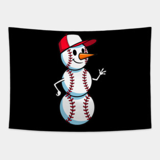 Cute Baseball Snowman Waving Tapestry