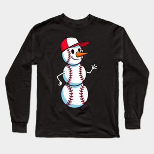 Cute Baseball Snowman Waving Long Sleeve T-Shirt