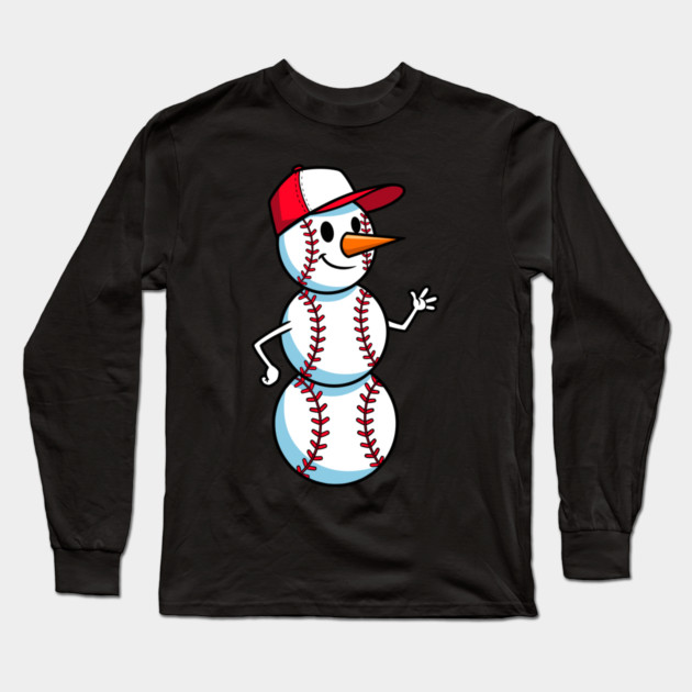 Cute Baseball Snowman Waving Long Sleeve T-Shirt by enrynz