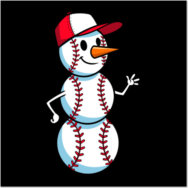 Cute Baseball Snowman Waving Wall Art by enrynz