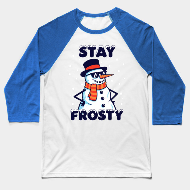 Stay Frosty Snowman Rocking Shades Baseball T-Shirt by enrynz