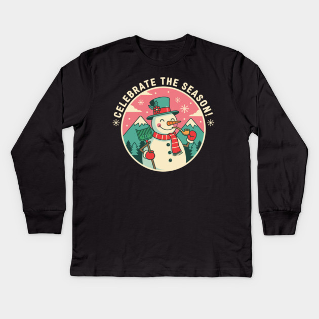 Cute Snowman Celebrate the Season Kids Long Sleeve T-Shirt by enrynz
