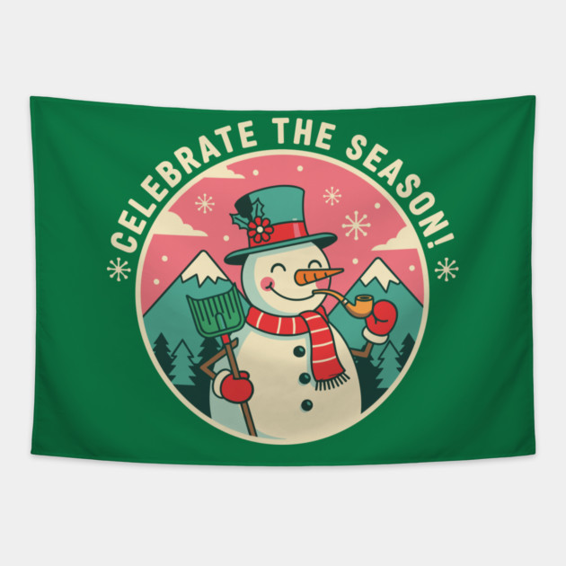 Cute Snowman Celebrate the Season Tapestry by enrynz