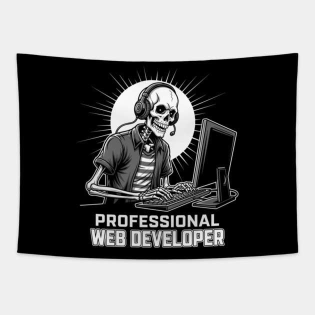 Funny Skeleton Web Developer Tapestry by enrynz