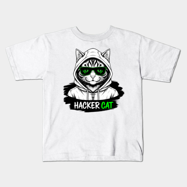 Hacker Cat Kids T-Shirt by enrynz
