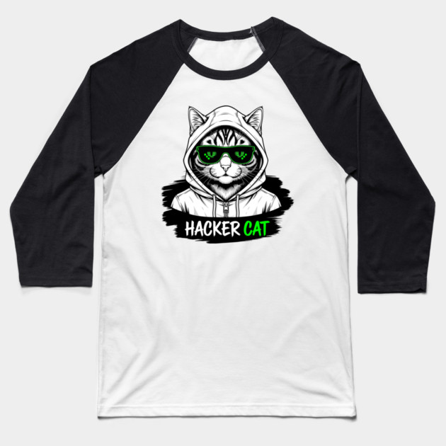 Hacker Cat Baseball T-Shirt by enrynz