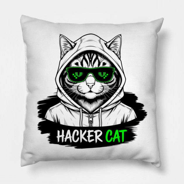 Hacker Cat Pillow by enrynz