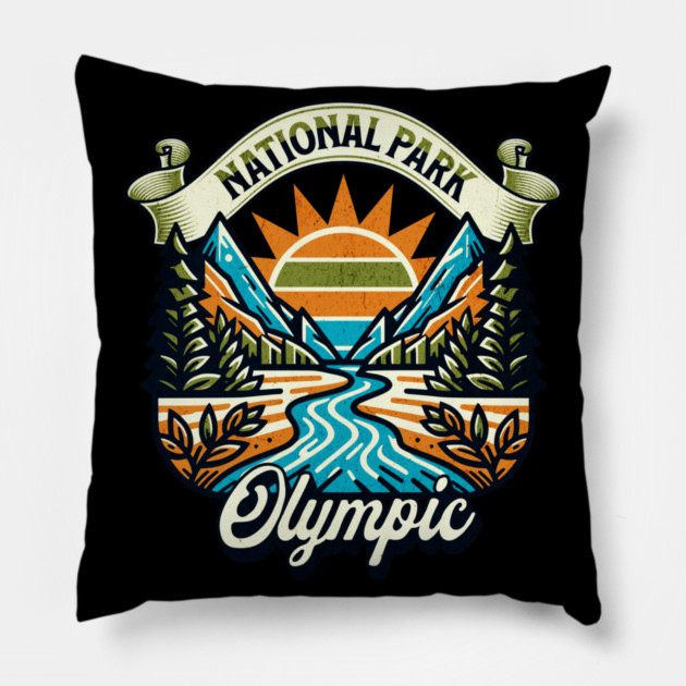 Olympic National Park design Washington Scenic Sunset Hiking Pillow by Pixel Threads 
