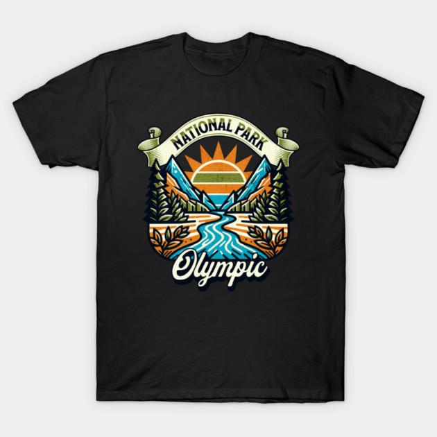 Olympic National Park design Washington Scenic Sunset Hiking T-Shirt by Pixel Threads 