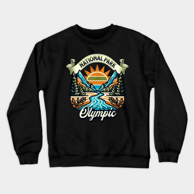Olympic National Park design Washington Scenic Sunset Hiking Crewneck Sweatshirt by Pixel Threads 