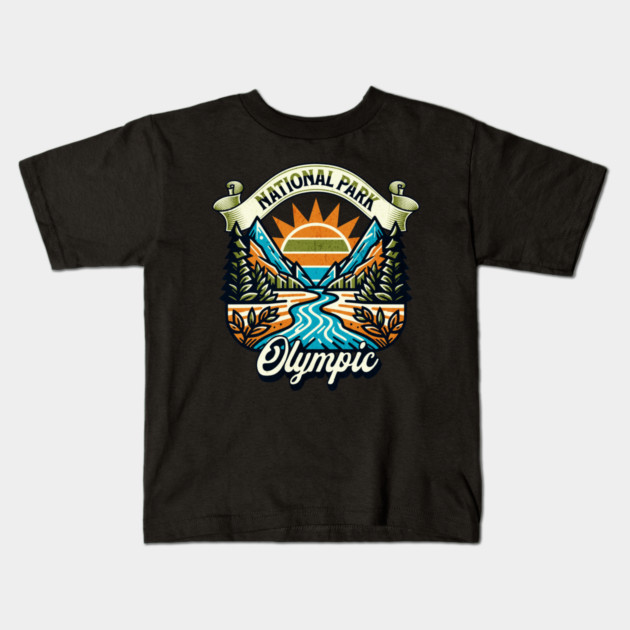 Olympic National Park design Washington Scenic Sunset Hiking Kids T-Shirt by Pixel Threads 