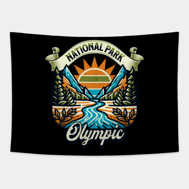 Olympic National Park design Washington Scenic Sunset Hiking Tapestry by Pixel Threads 