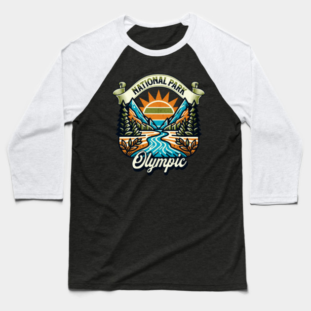 Olympic National Park design Washington Scenic Sunset Hiking Baseball T-Shirt by Pixel Threads 