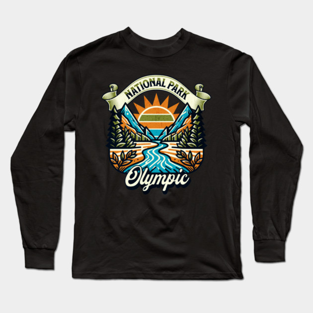 Olympic National Park design Washington Scenic Sunset Hiking Long Sleeve T-Shirt by Pixel Threads 