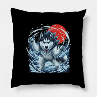 Frostbite Huskyzilla – Ice Husky Monster Design Pillow