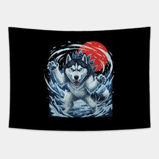 Frostbite Huskyzilla – Ice Husky Monster Design Tapestry