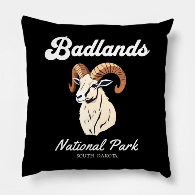 Badlands National Park, South Dakota Bighorn Sheep Hiking Camping Souvenir Pillow by Pixel Threads 