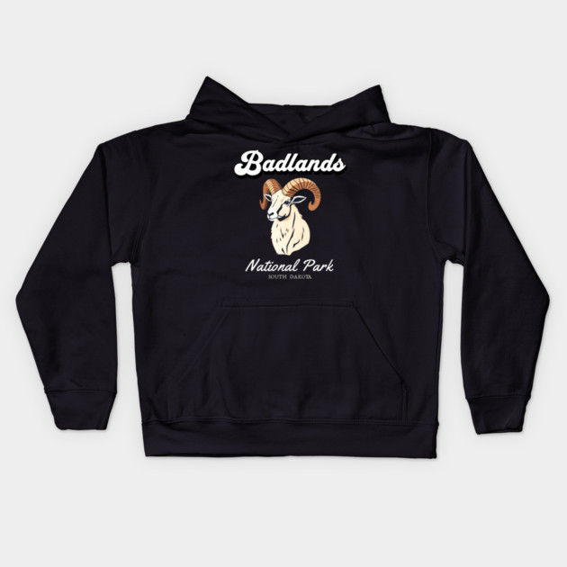 Badlands National Park, South Dakota Bighorn Sheep Hiking Camping Souvenir Kids Hoodie by Pixel Threads 