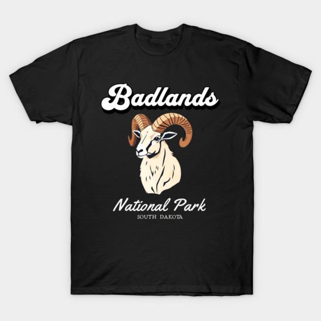 Badlands National Park, South Dakota Bighorn Sheep Hiking Camping Souvenir T-Shirt by Pixel Threads 