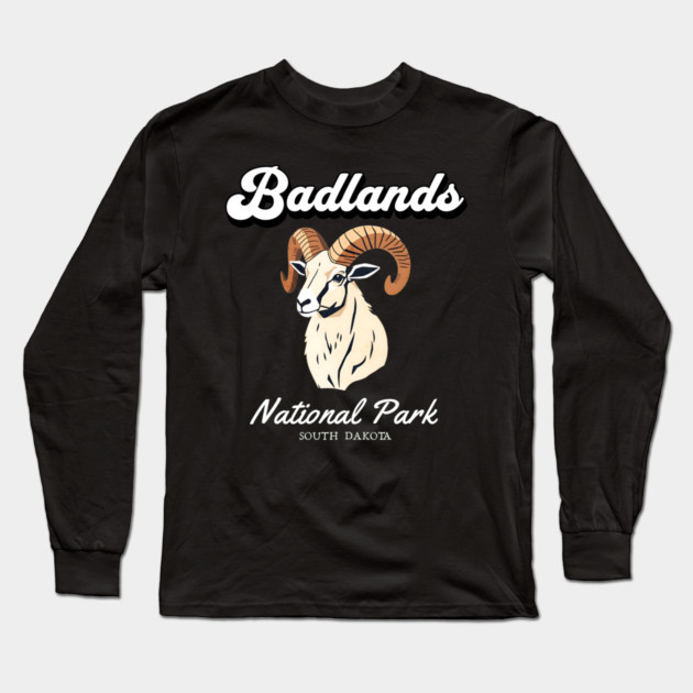 Badlands National Park, South Dakota Bighorn Sheep Hiking Camping Souvenir Long Sleeve T-Shirt by Pixel Threads 