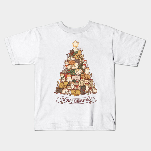 Meowy Christmas - Cats in a Christmas Tree Kids T-Shirt by Creatifly Graphic Tees