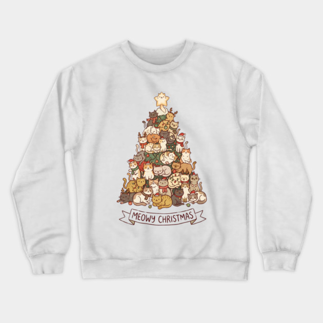 Meowy Christmas - Cats in a Christmas Tree Crewneck Sweatshirt by Creatifly Graphic Tees