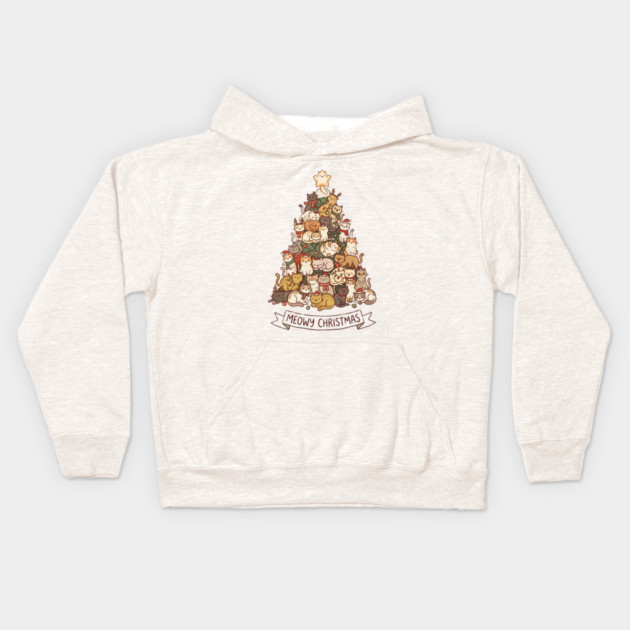 Meowy Christmas - Cats in a Christmas Tree Kids Hoodie by Creatifly Graphic Tees